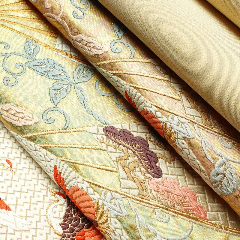 袋帯 六通柄 良品 フォーマル用 正絹 古典柄 箔 刺繍 金糸 帯 扇子 鶴 菊 多色使い_画像19