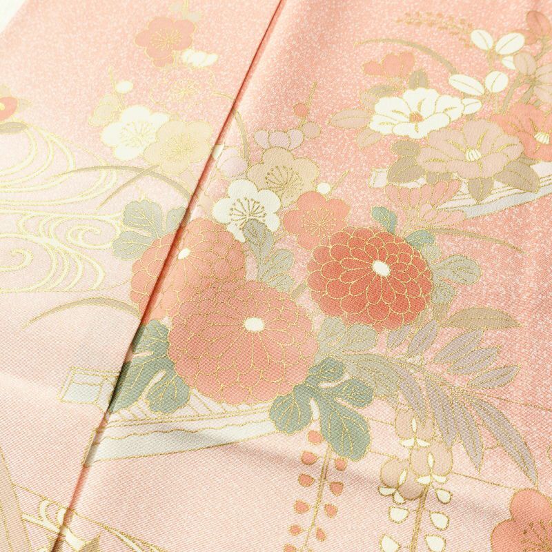 訪問着 良品 縮緬 正絹 古典柄 袷仕立て 身丈164cm 裄丈64.5cm 箔 金彩 フォーマル 着物 ピンク_画像6