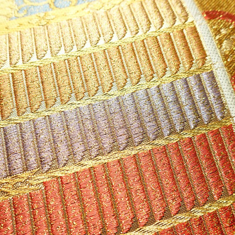 袋帯 六通柄 良品 フォーマル用 正絹 古典柄 箔 金糸 帯 茶_画像4