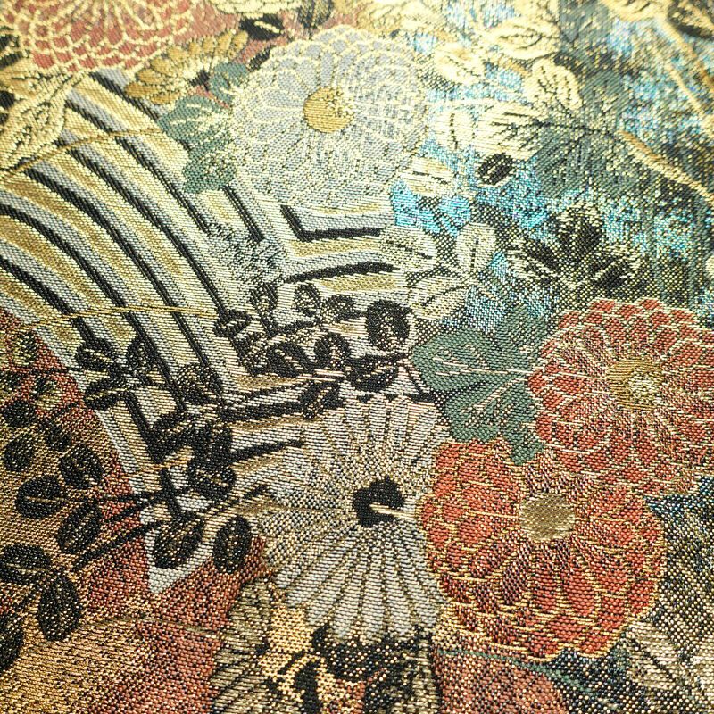 袋帯 六通柄 良品 フォーマル用 正絹 花柄 箔 金糸 帯 黒_画像4