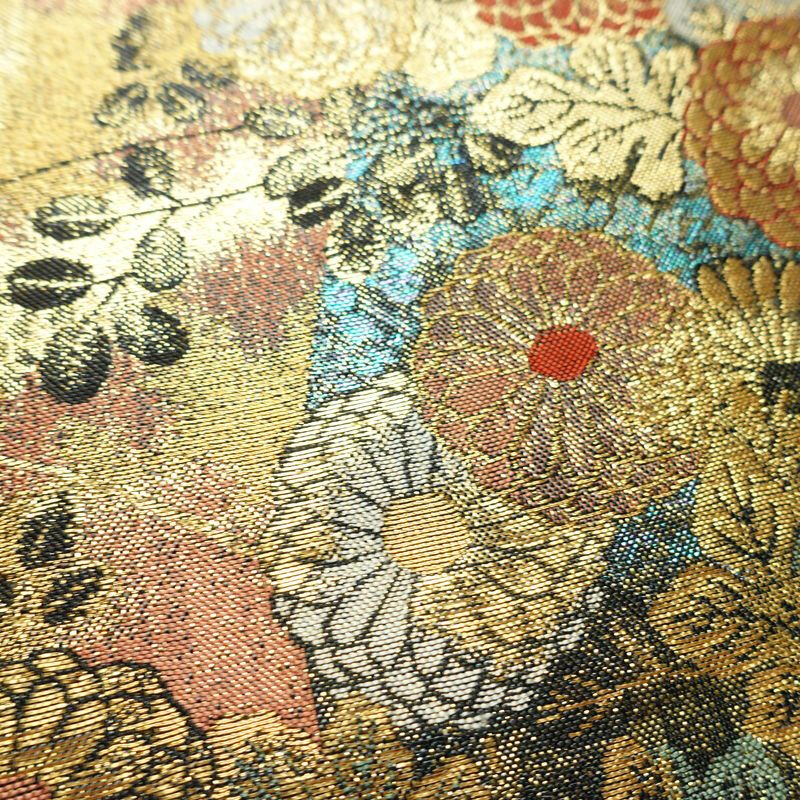 袋帯 六通柄 良品 フォーマル用 正絹 花柄 箔 金糸 帯 黒_画像5