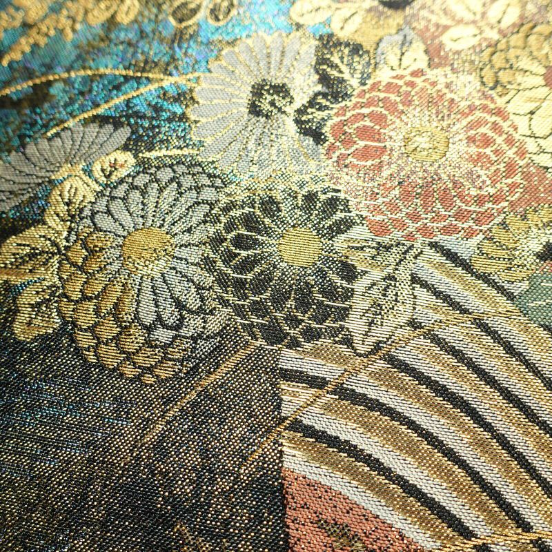 袋帯 六通柄 良品 フォーマル用 正絹 花柄 箔 金糸 帯 黒_画像6