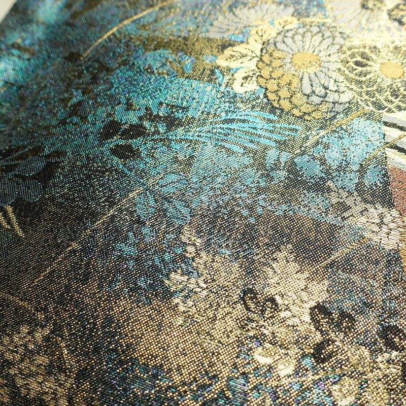 袋帯 六通柄 良品 フォーマル用 正絹 花柄 箔 金糸 帯 黒_画像7