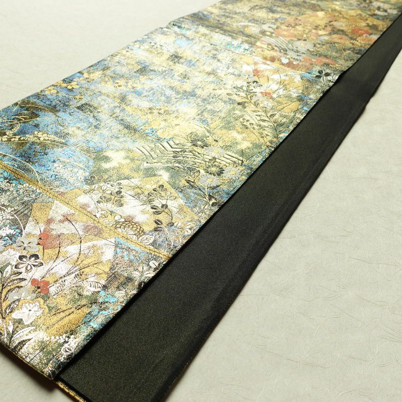 袋帯 六通柄 良品 フォーマル用 正絹 花柄 箔 金糸 帯 黒_画像9