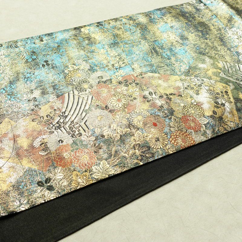 袋帯 六通柄 良品 フォーマル用 正絹 花柄 箔 金糸 帯 黒_画像12