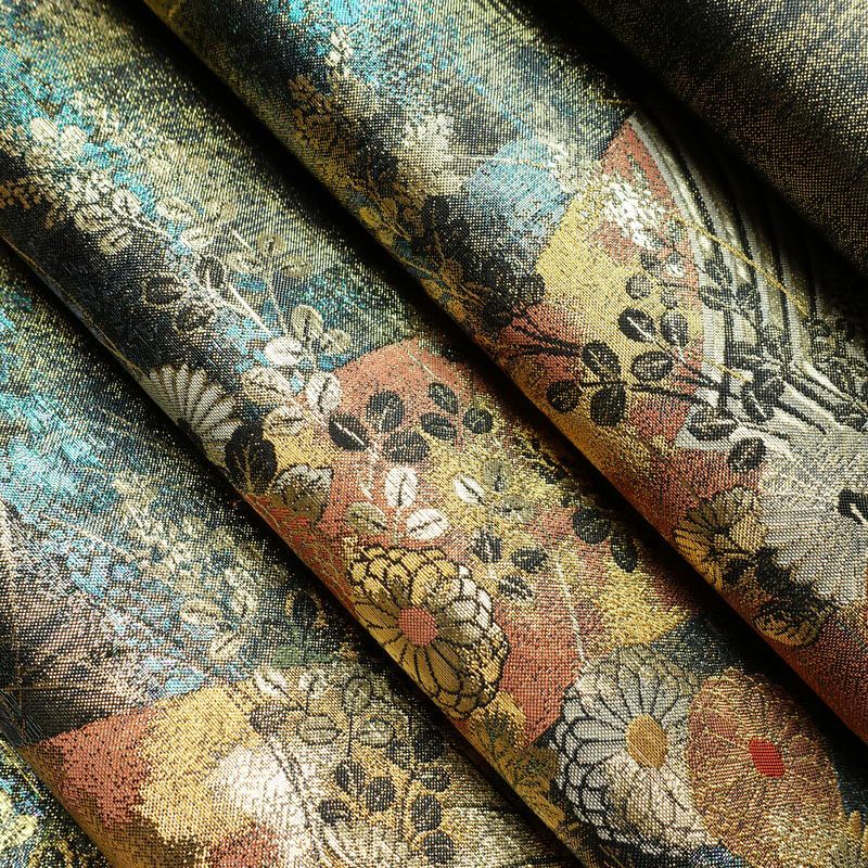 袋帯 六通柄 良品 フォーマル用 正絹 花柄 箔 金糸 帯 黒_画像20