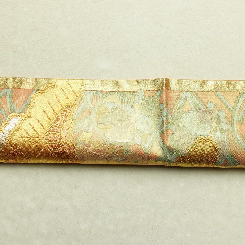 袋帯 六通柄 良品 正絹 木の葉・植物柄 箔 金糸 松 藤 蝶 帯 金・銀_画像15