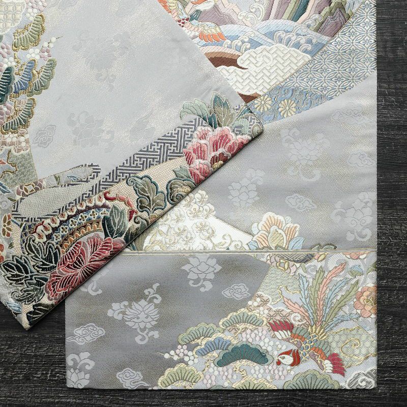 袋帯 西域錦繍文 六通柄 良品 フォーマル用 正絹 花柄 金通し 金糸 帯 牡丹鼠色 紫・藤色_画像11