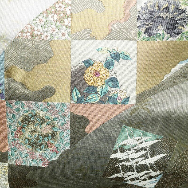 袋帯 六通柄 フォーマル用 正絹 古典柄 箔 刺繍 帯 金・銀_画像2