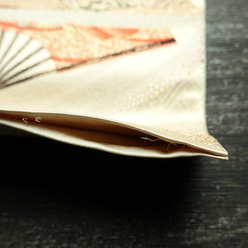 袋帯 詠歌清泉文 六通柄 フォーマル用 正絹 古典柄 箔 帯 クリーム_画像19
