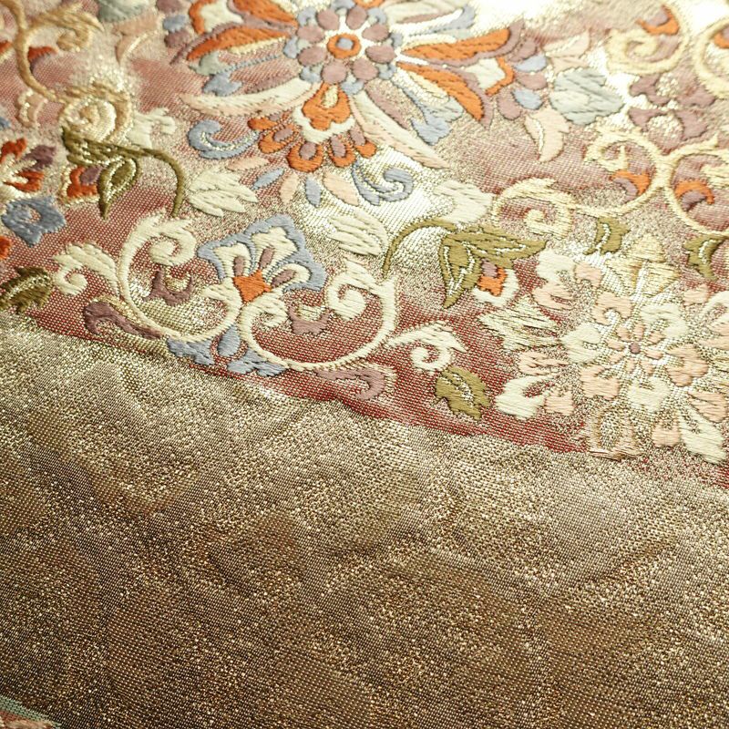 袋帯 六通柄 フォーマル用 正絹 幾何学柄・抽象柄 箔 金通し 帯 ベージュ_画像3