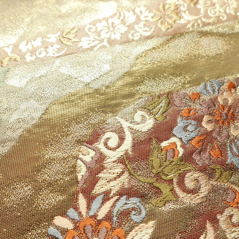 袋帯 六通柄 フォーマル用 正絹 幾何学柄・抽象柄 箔 金通し 帯 ベージュ_画像5