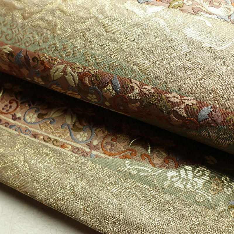 袋帯 六通柄 フォーマル用 正絹 幾何学柄・抽象柄 箔 金通し 帯 ベージュ_画像7