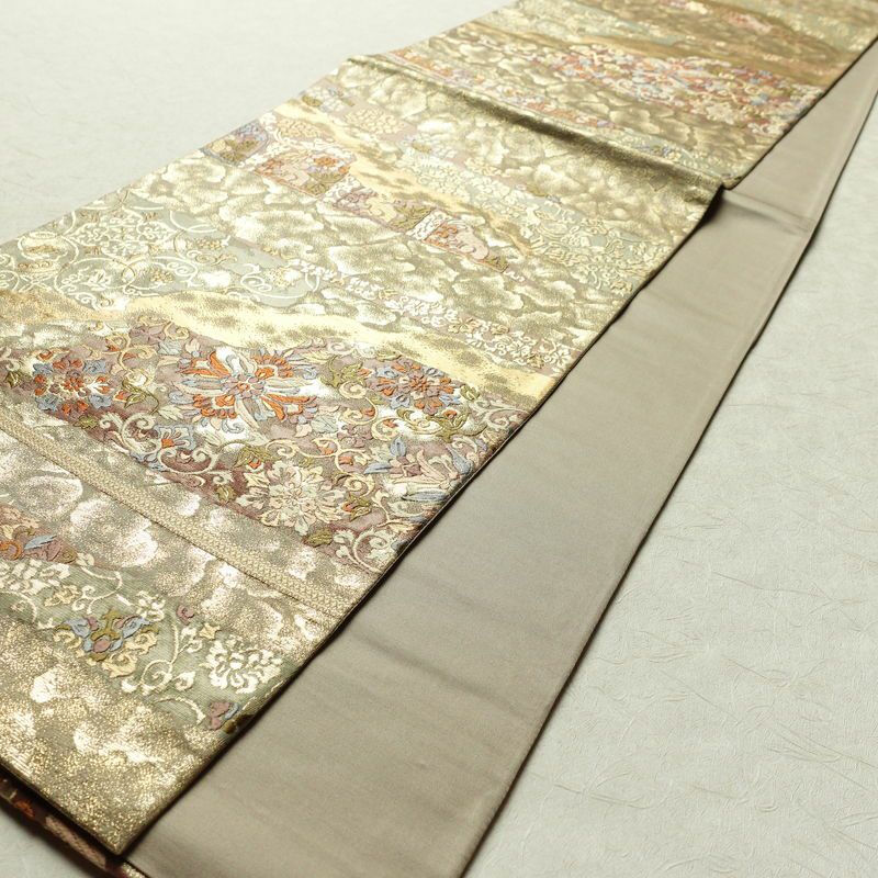 袋帯 六通柄 フォーマル用 正絹 幾何学柄・抽象柄 箔 金通し 帯 ベージュ_画像8