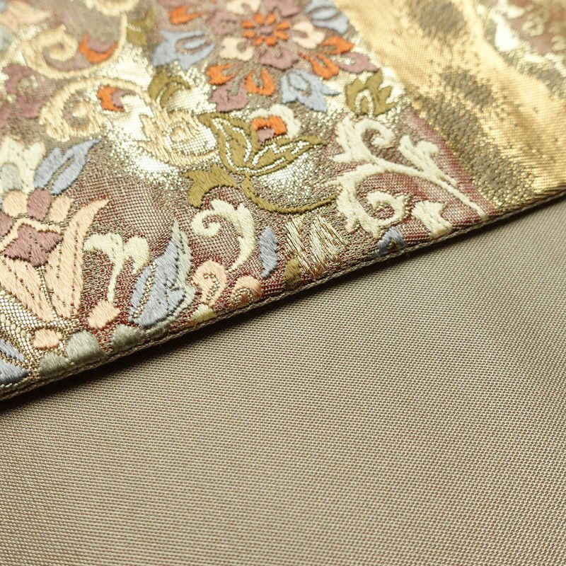 袋帯 六通柄 フォーマル用 正絹 幾何学柄・抽象柄 箔 金通し 帯 ベージュ_画像11