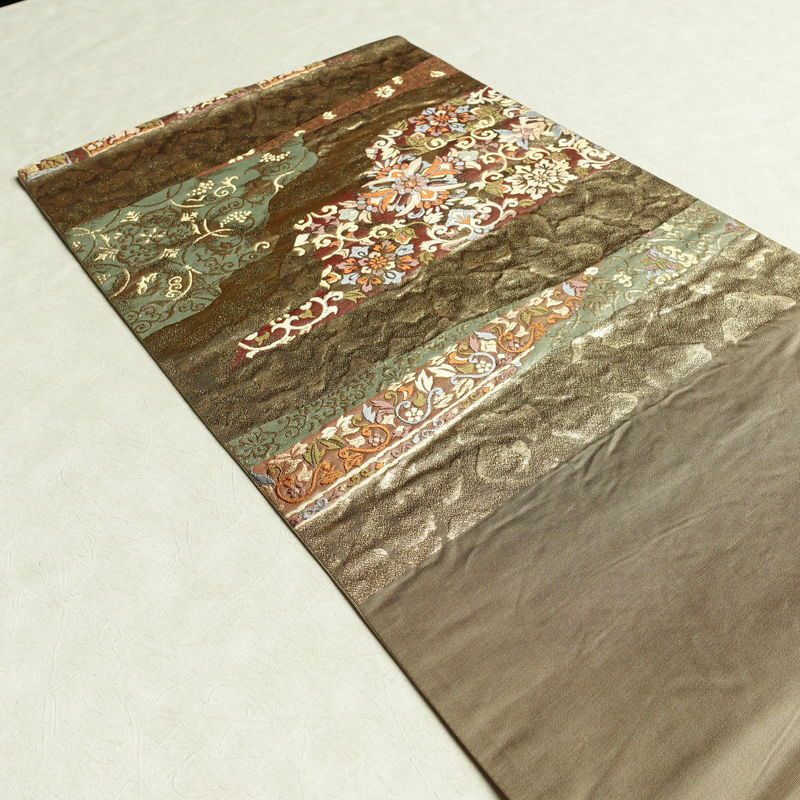 袋帯 六通柄 フォーマル用 正絹 幾何学柄・抽象柄 箔 金通し 帯 ベージュ_画像18