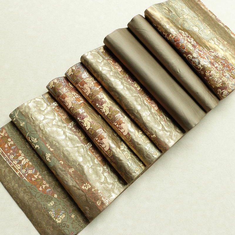 袋帯 六通柄 フォーマル用 正絹 幾何学柄・抽象柄 箔 金通し 帯 ベージュ_画像19