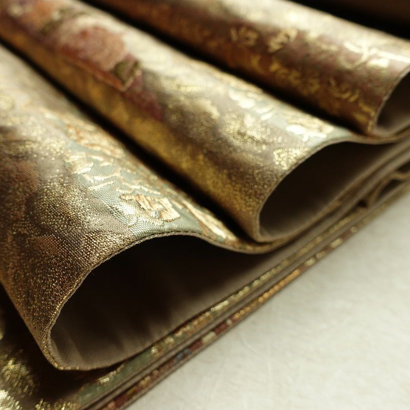 袋帯 六通柄 フォーマル用 正絹 幾何学柄・抽象柄 箔 金通し 帯 ベージュ_画像21