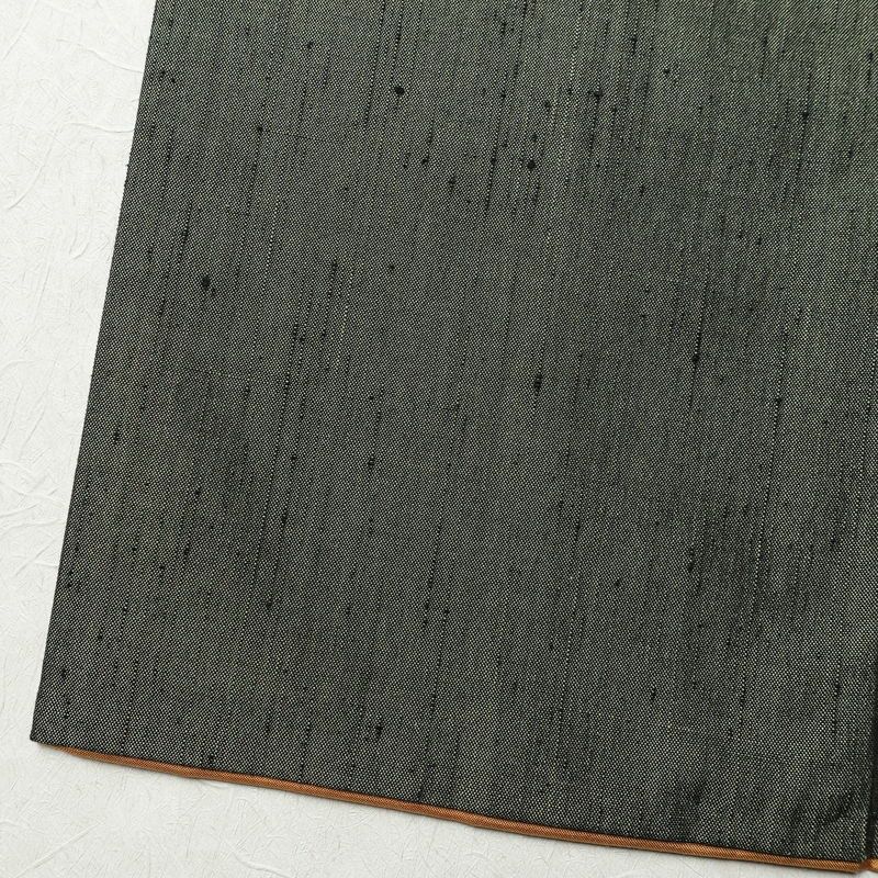 紬 良品 飛び柄 正絹 木の葉・植物柄 袷仕立て 身丈162cm 裄丈68.5cm 着物 緑・うぐいす色_画像12