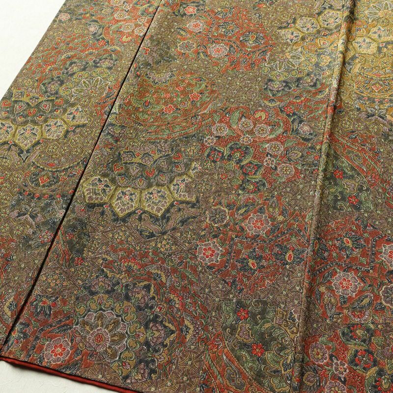 付下小紋 江戸更紗染 小紋 縮緬 総柄 正絹 幾何学柄・抽象柄 袷仕立て 身丈166cm 裄丈65.5cm 付け下げ 着物 黄・黄土色_画像4