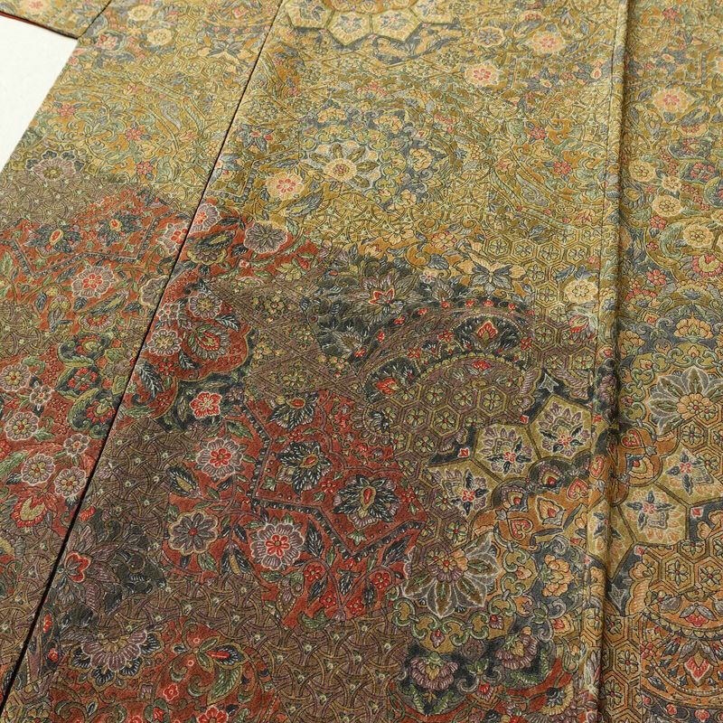 付下小紋 江戸更紗染 小紋 縮緬 総柄 正絹 幾何学柄・抽象柄 袷仕立て 身丈166cm 裄丈65.5cm 付け下げ 着物 黄・黄土色_画像5