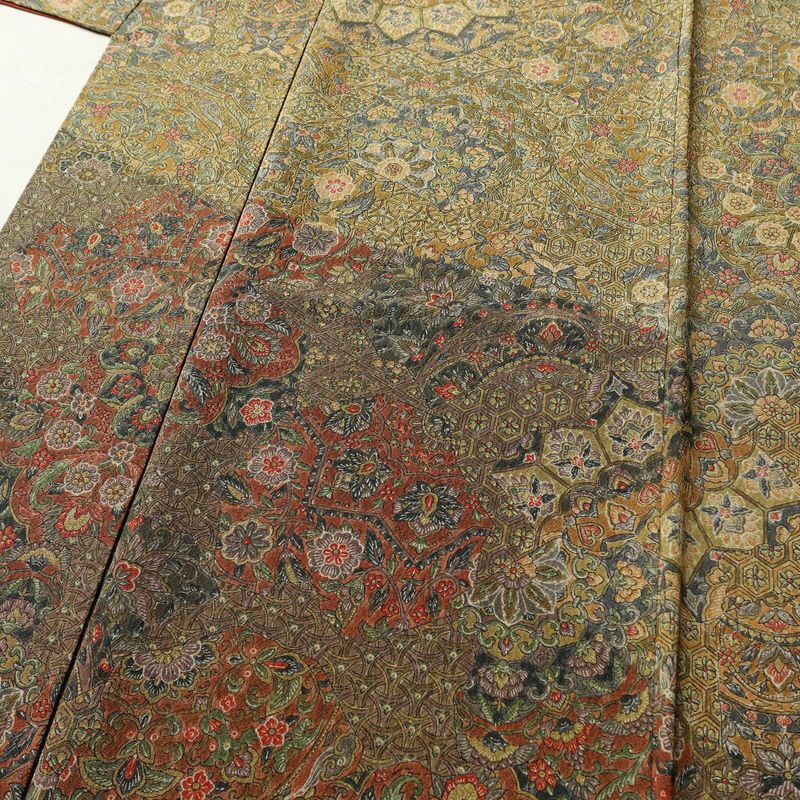 付下小紋 江戸更紗染 小紋 縮緬 総柄 正絹 幾何学柄・抽象柄 袷仕立て 身丈166cm 裄丈65.5cm 付け下げ 着物 黄・黄土色_画像7