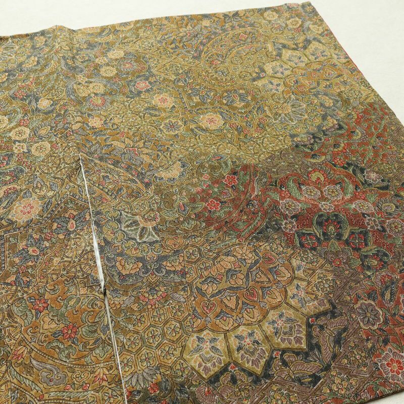 付下小紋 江戸更紗染 小紋 縮緬 総柄 正絹 幾何学柄・抽象柄 袷仕立て 身丈166cm 裄丈65.5cm 付け下げ 着物 黄・黄土色_画像13