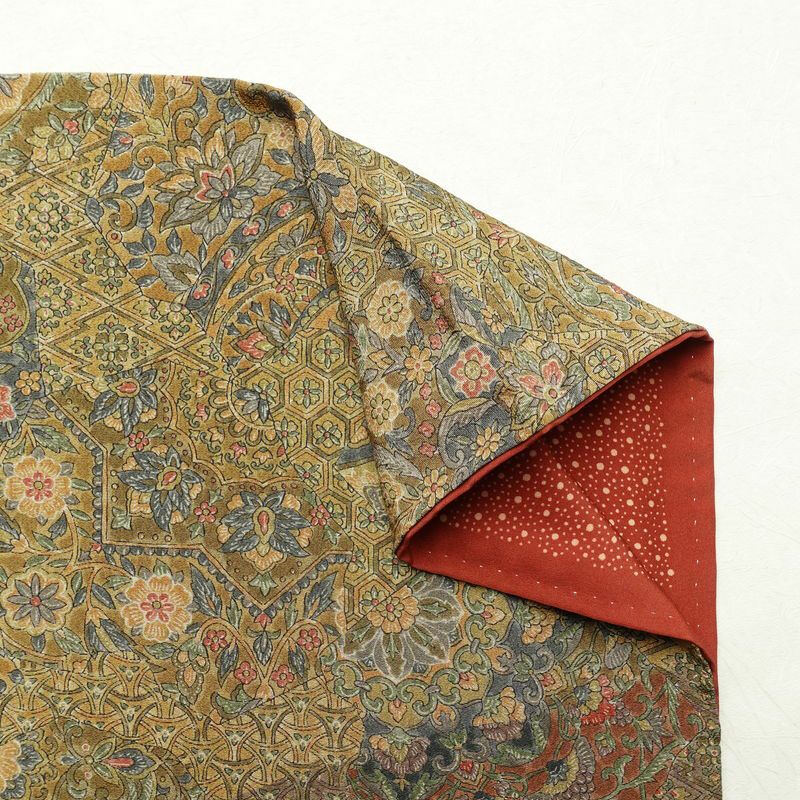 付下小紋 江戸更紗染 小紋 縮緬 総柄 正絹 幾何学柄・抽象柄 袷仕立て 身丈166cm 裄丈65.5cm 付け下げ 着物 黄・黄土色_画像14