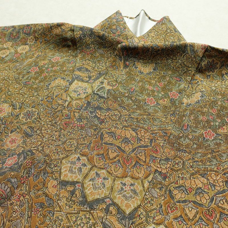 付下小紋 江戸更紗染 小紋 縮緬 総柄 正絹 幾何学柄・抽象柄 袷仕立て 身丈166cm 裄丈65.5cm 付け下げ 着物 黄・黄土色_画像16