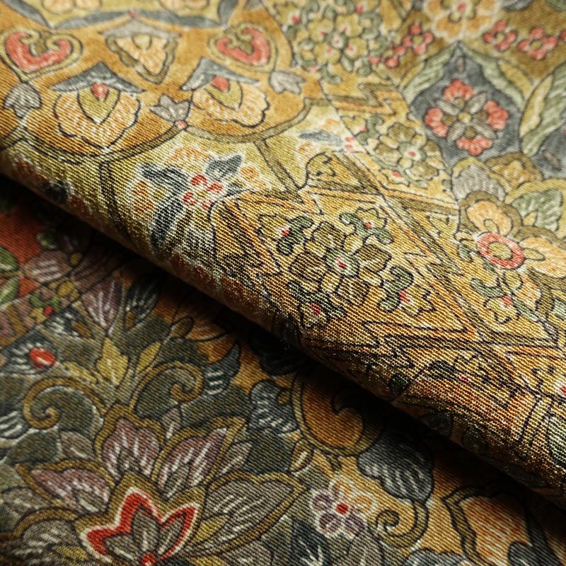 付下小紋 江戸更紗染 小紋 縮緬 総柄 正絹 幾何学柄・抽象柄 袷仕立て 身丈166cm 裄丈65.5cm 付け下げ 着物 黄・黄土色_画像20