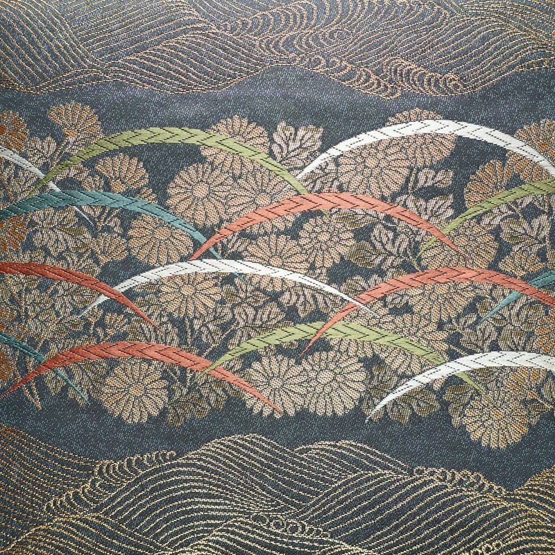 袋帯 六通柄 良品 フォーマル用 正絹 古典柄 金糸 帯 菊 波 青・紺_画像2