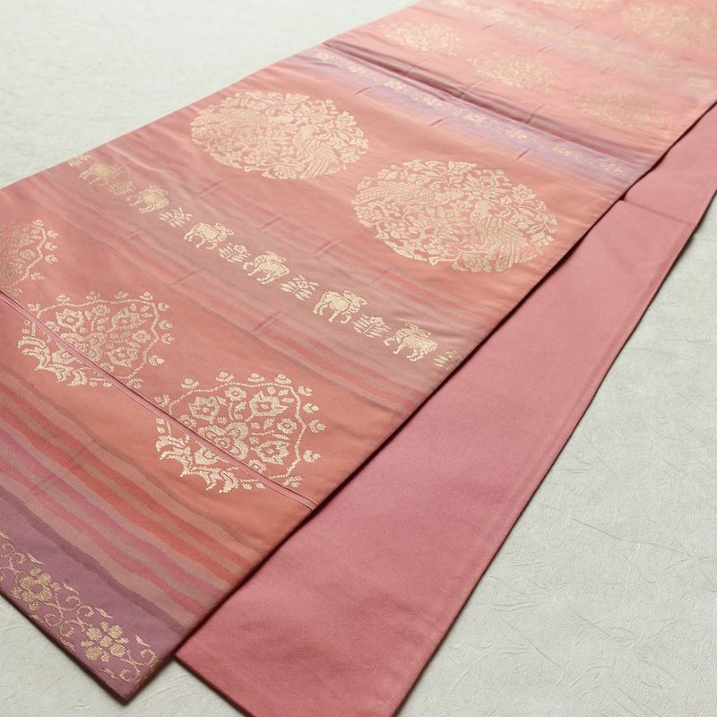 袋帯 六通柄 一般用 正絹 幾何学柄・抽象柄 帯 ピンク_画像7