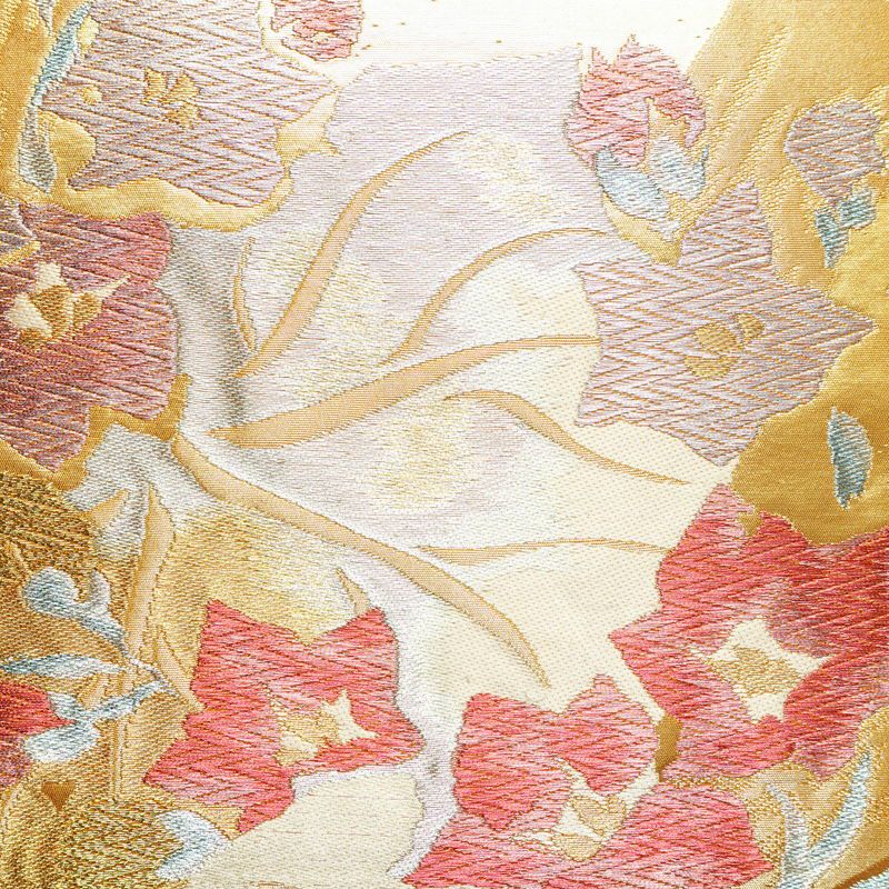 袋帯 六通柄 良品 フォーマル用 正絹 木の葉・植物柄 箔 金糸 帯 金・銀_画像2