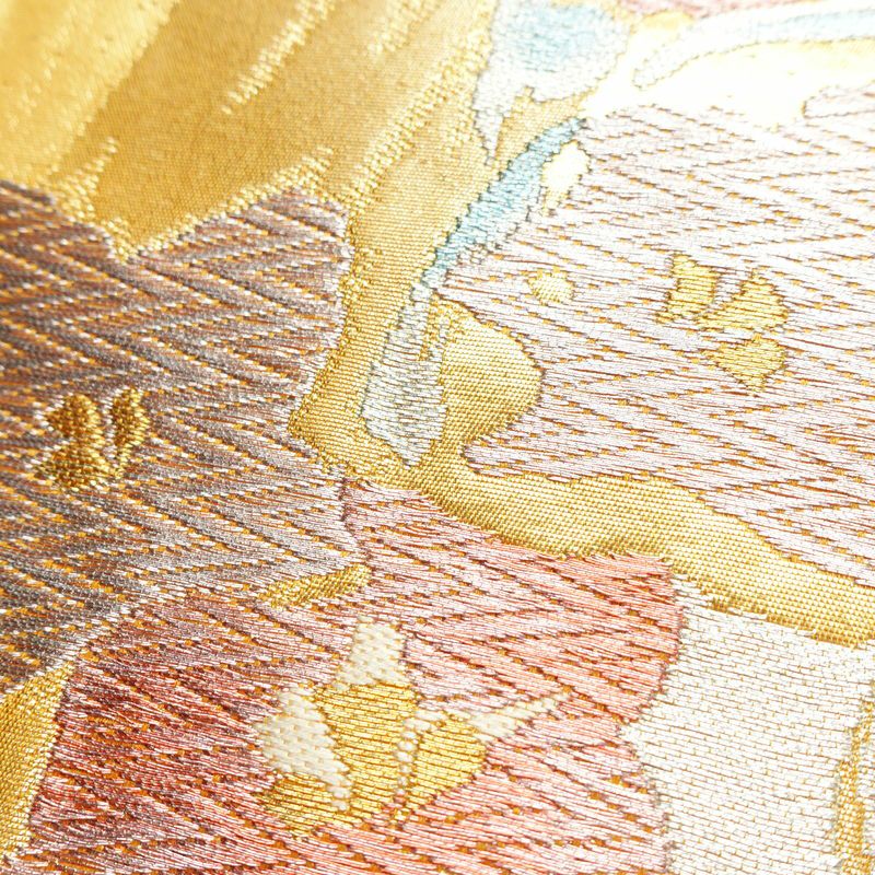 袋帯 六通柄 良品 フォーマル用 正絹 木の葉・植物柄 箔 金糸 帯 金・銀_画像6