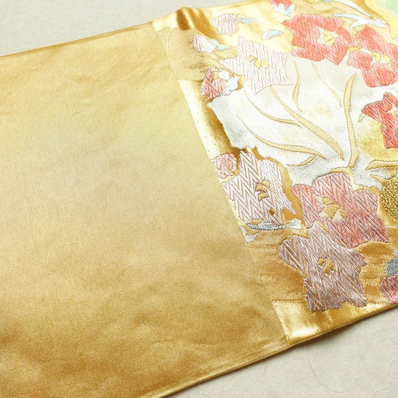 袋帯 六通柄 良品 フォーマル用 正絹 木の葉・植物柄 箔 金糸 帯 金・銀_画像16