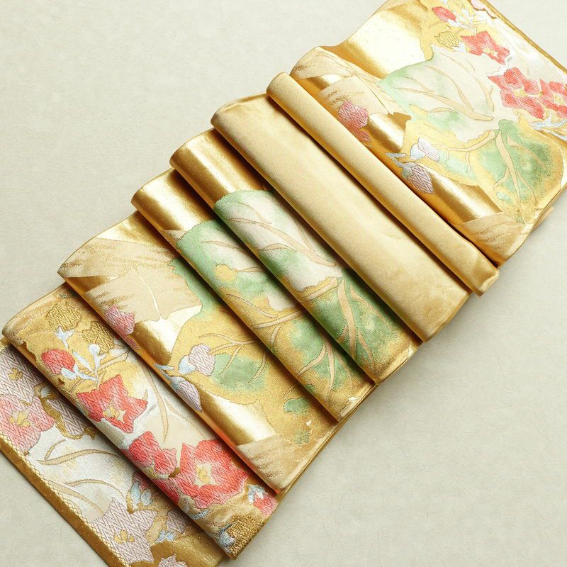 袋帯 六通柄 良品 フォーマル用 正絹 木の葉・植物柄 箔 金糸 帯 金・銀_画像19