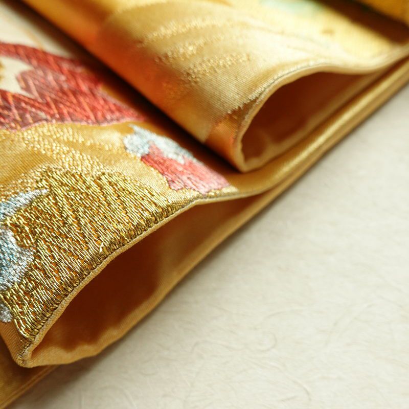 袋帯 六通柄 良品 フォーマル用 正絹 木の葉・植物柄 箔 金糸 帯 金・銀_画像21