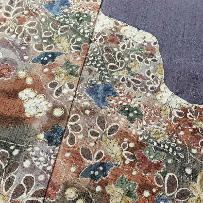 訪問着 良品 紬地 正絹 花柄 袷仕立て 身丈158cm 裄丈65cm 着物 紫苑色 紫・藤色_画像6