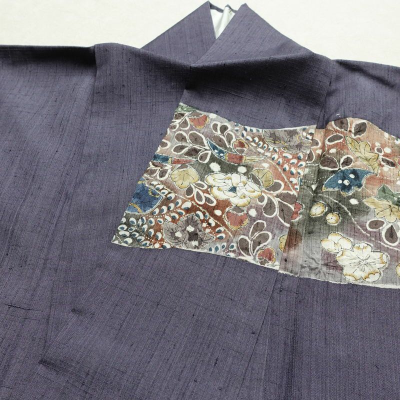 訪問着 良品 紬地 正絹 花柄 袷仕立て 身丈158cm 裄丈65cm 着物 紫苑色 紫・藤色_画像16