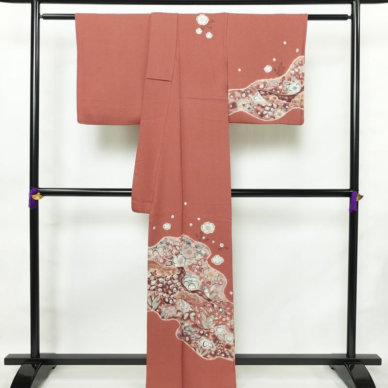 付け下げ 絞り 辻が花 縮緬 正絹 花柄 袷仕立て 身丈164cm 裄丈67cm フォーマル 着物 ピンク_画像2