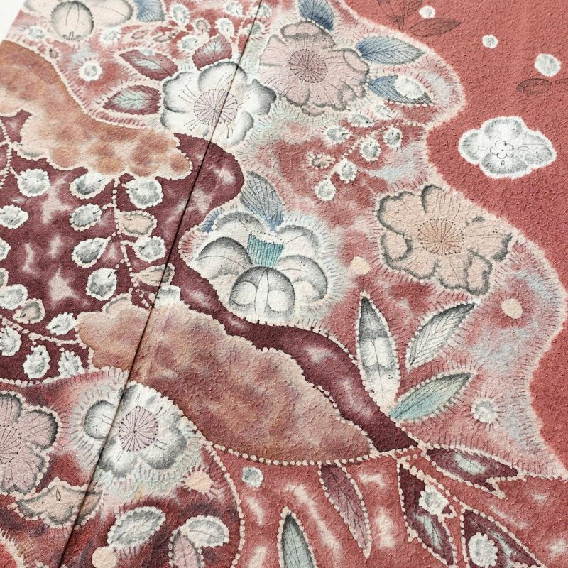 付け下げ 絞り 辻が花 縮緬 正絹 花柄 袷仕立て 身丈164cm 裄丈67cm フォーマル 着物 ピンク_画像6