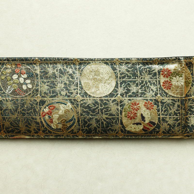袋帯 六通柄 美品 フォーマル用 正絹 古典柄 箔 金糸 帯 蝶 菊 梅 緑・うぐいす色_画像16
