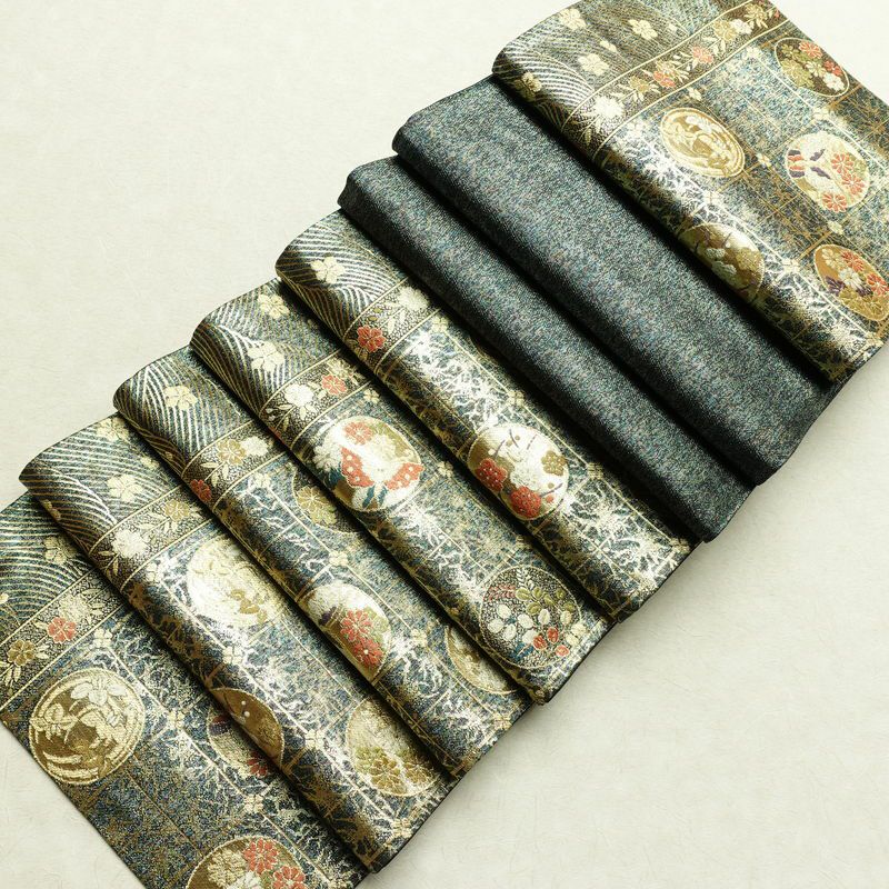 袋帯 六通柄 美品 フォーマル用 正絹 古典柄 箔 金糸 帯 蝶 菊 梅 緑・うぐいす色_画像20