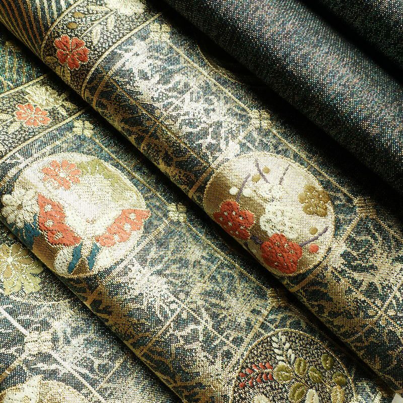 袋帯 六通柄 美品 フォーマル用 正絹 古典柄 箔 金糸 帯 蝶 菊 梅 緑・うぐいす色_画像21