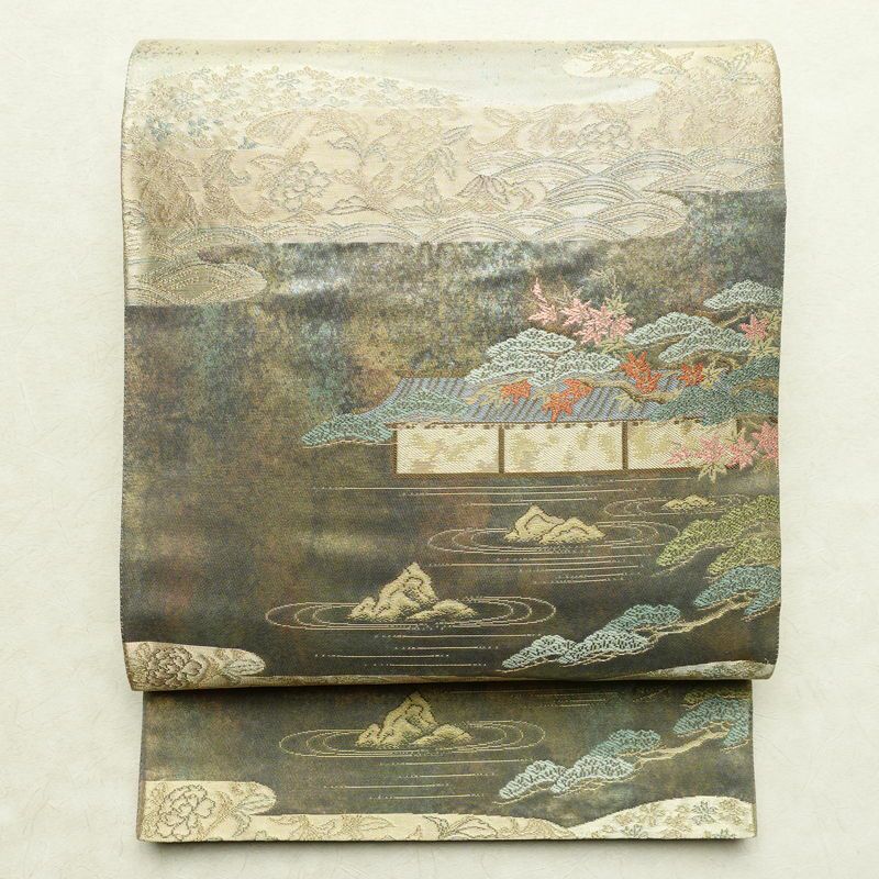 袋帯 六通柄 美品 正絹 風景柄 箔 金糸 帯 多色使い_画像1