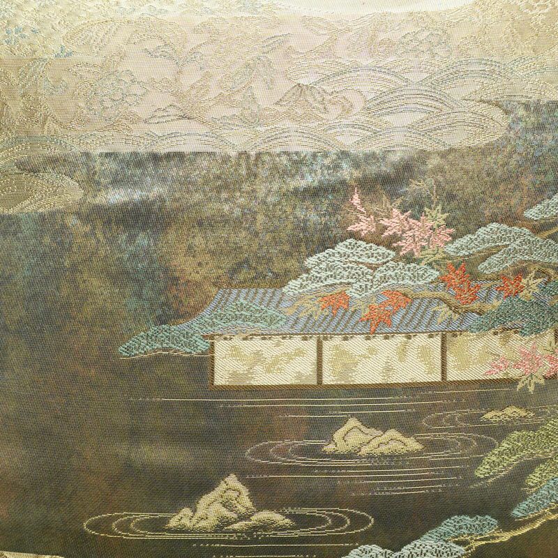 袋帯 六通柄 美品 正絹 風景柄 箔 金糸 帯 多色使い_画像2