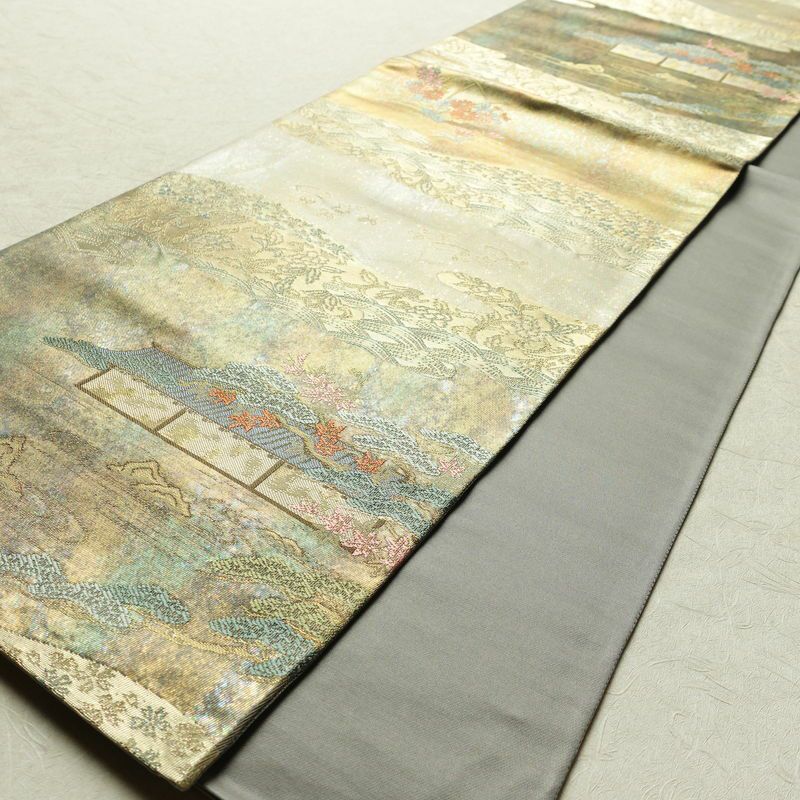 袋帯 六通柄 美品 正絹 風景柄 箔 金糸 帯 多色使い_画像8