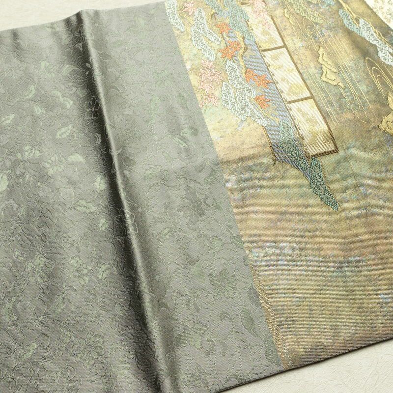 袋帯 六通柄 美品 正絹 風景柄 箔 金糸 帯 多色使い_画像16