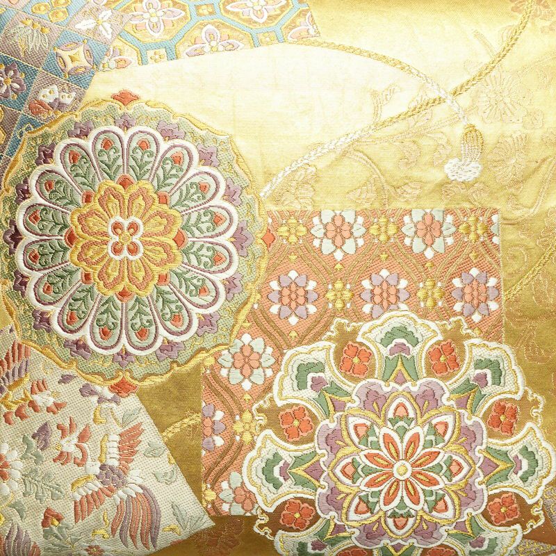 袋帯 六通柄 良品 フォーマル用 正絹 幾何学柄・抽象柄 箔 帯 菊 金・銀_画像2