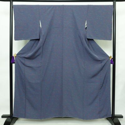 小紋 しつけ糸付き 縮緬 総柄 正絹 古典柄 袷仕立て 身丈160cm 裄丈69.5cm 着物 青・紺